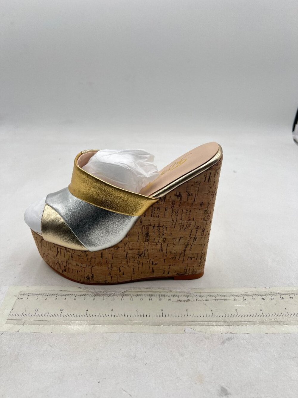 FOWT Gold/Silver Cork Wedge Sandals High Platform Open Toe Slippers Slip-On Shoe